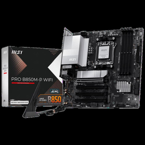 Материнская плата MSI PRO B850M-P WIFI B850, AM5, 4*DDR5, 4*PCIEx16, 3*M.2, 3*TypeC, 1*USB3.2Gen2, 5*USB3.2Gen1, 8*USB2.0, 4*SATA3.0, 5G, HDMI, ATX, RTL