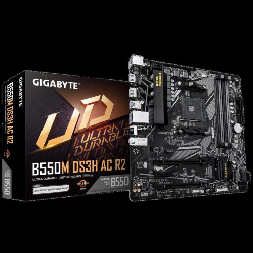 Материнская плата Gigabyte B550M DS3H AC R2 Soc-AM4 AMD B550 4xDDR4 mATX AC`97 8ch(7.1) GbLAN RAID+HDMI+DP