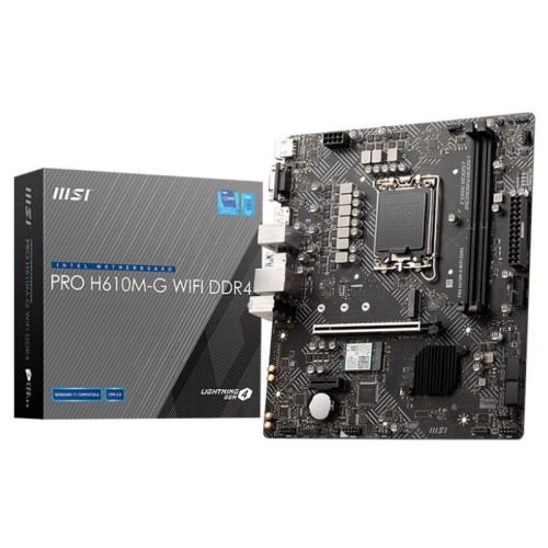 Материнская плата MSI PRO H610M-G WIFI DDR4 H610, LGA1700, 2*DDR4, 1*PCIEx16, 1*PCIEx1, 1*M.2, 4*USB3.2Gen1, 6*USB2.0, 4*SATA3.0, 1G, VGA, DP, HDMI, M-ATX, RTL