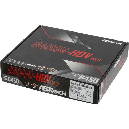 Материнская плата Asrock B450M-HDV R4.0 Soc-AM4 AMD B450 2xDDR4 mATX AC`97 8ch(7.1) GbLAN RAID+VGA+DVI+HDMI [B450M-HDV R4.0]