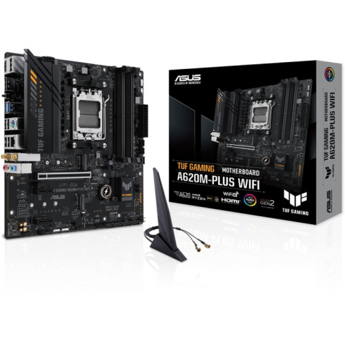 Материнская плата ASUS TUF GAMING A620M-PLUS WIFI SocketAM5 AMD A620 4xDDR5 mATX AC`97 8ch(7.1) 2.5Gg RAID+HDMI+DP [TUF GAMING A620M-PLUS WIFI]