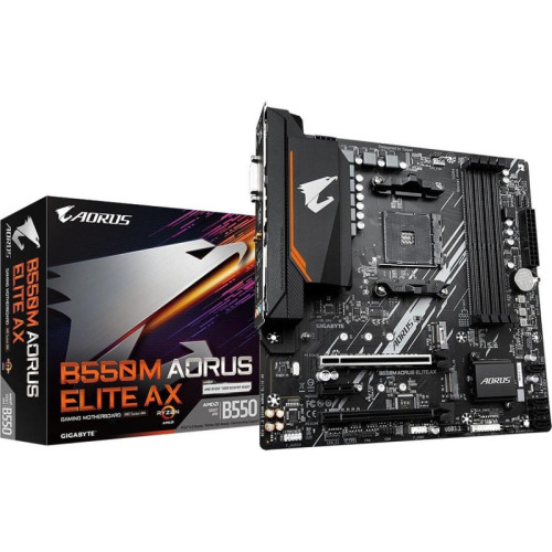 Материнская плата Gigabyte B550M AORUS ELITE AX Soc-AM4 AMD B550 4xDDR4 mATX AC`97 8ch(7.1) GbLAN RAID+DVI+HDMI [B550M AORUS ELITE AX]