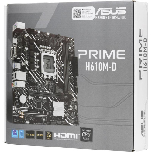 Материнская плата ASUS PRIME H610M-D Soc-1700 Intel H610 2xDDR5 mATX AC`97 8ch(7.1) GbLAN+VGA+HDMI [PRIME H610M-D]