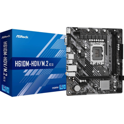 Материнская плата Asrock H610M-HDV/M.2 R2.0 Soc-1700 Intel H610 2xDDR4 mATX AC`97 8ch(7.1) GbLAN+VGA+HDMI+DP [H610M-HDV/M.2 R2.0]