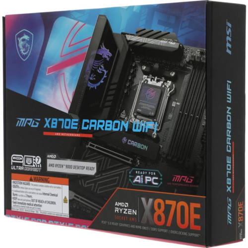 Материнская плата MSI MPG X870E CARBON WIFI SocketAM5 AMD X870 4xDDR5 ATX AC`97 8ch(7.1) 5Gigabit + 2.5Gigabit Ethernet RAID+HDMI