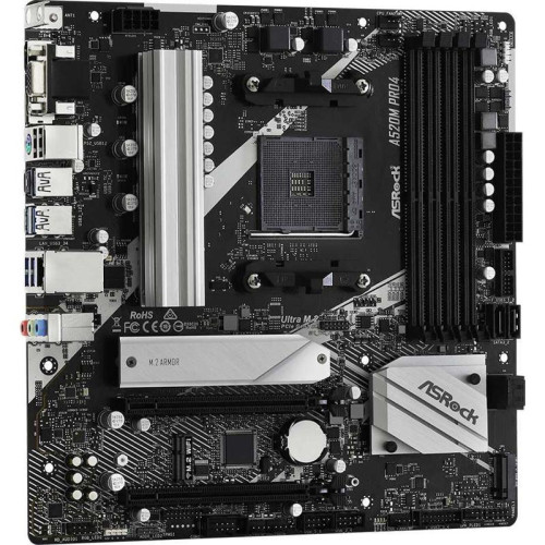 Материнская плата Asrock A520M PRO4 Soc-AM4 AMD A520 4xDDR4 mATX AC`97 8ch(7.1) GbLAN RAID+VGA+HDMI+DP [A520M PRO4]