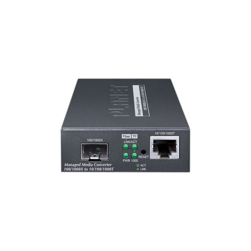 медиаконвертер/ PLANET 1-Port 10/100/1000T + 1-Port 100/1000X SFP Managed Media Converter (IPv4/IPv6 Dual stack management, supports TLSv1.2/SSHv2/SNMPv3 Cybersecurity features, TS-1000/802.3ah OAM, LFP, 802.1Q VLAN, PLANET CloudViewer app and NMS MQTT)