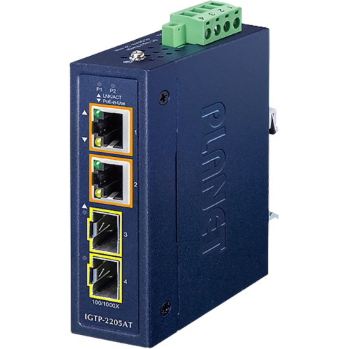 медиа конвертер/ PLANET IP30 Compact size 2-Port 100/1000X SFP + 2-Port 10/100/1000T 802.3at PoE+ Media Converter (-40~75 degrees C, dual 48~54V DC, max. 60W PoE budget)