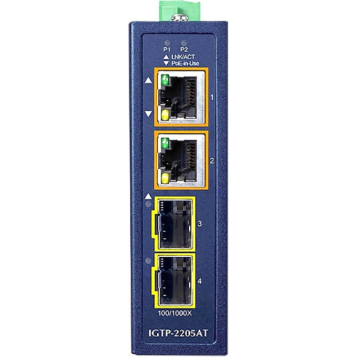 медиа конвертер/ PLANET IP30 Compact size 2-Port 100/1000X SFP + 2-Port 10/100/1000T 802.3at PoE+ Media Converter (-40~75 degrees C, dual 48~54V DC, max. 60W PoE budget)