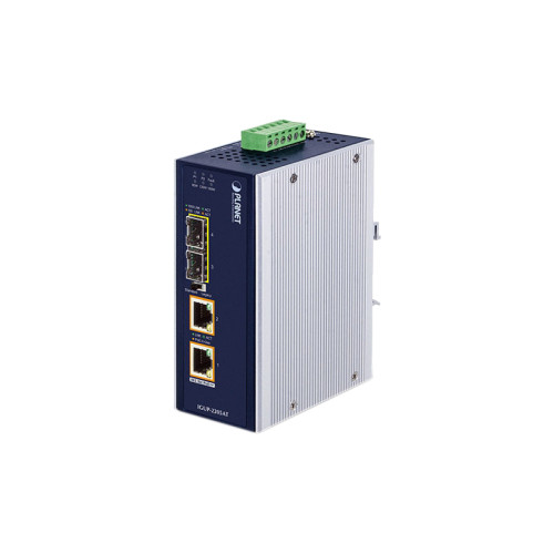 медиа конвертер/ PLANET IGUP-2205AT Industrial 2-Port 100/1000X SFP to 2-Port 10/100/1000T 802.3bt PoE++ Media Converter (802.3bt Type-4, PoH, Legacy mode support, -40 to 75 C, dual 12V~56V DC power boost, PoE Usage LED)