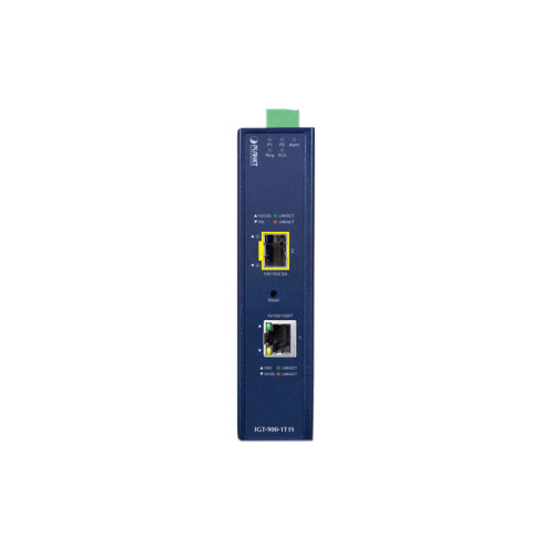 медиа конвертер/ PLANET IGT-900-1T1S IP30 Industrial 1-Port 10/100/1000T + 1-Port 100/1000/2500X SFP Full Managed Media Converter (-40 to 75 C, dual redundant power input on 9~48VDC terminal block, ERPS Ring, 1588, Modbus TCP, Cybersecurity features, IPv4