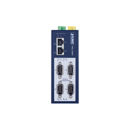 медиаконвертер/ PLANET IMG-2400T IP40 Industrial 4-Port RS232/RS422/RS485 Modbus Gateway (2 x 10/100BASE-TX, -40~75 degrees C, 15KV isolation, dual 12~48V DC, 2xDI + 2xDO, Modbus RTU/ASCII, Master/Slave )