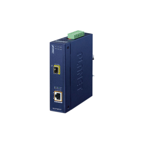 медиа конвертер/ PLANET IGUP-805AT Industrial 1-Port 100/1000X SFP to 1-Port 10/100/1000T 802.3bt PoE++ Media Converter (802.3bt Type-4, PoH, Legacy, Force mode support, -40 to 75 C, dual 12V~56V DC power boost, PoE Usage LED)