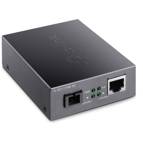 Медиаконвертер/ 10/100 Mbps RJ45 to 100 Mbps SM SC WDM Bi-Directional Fiber Converter, 1-Port PoE