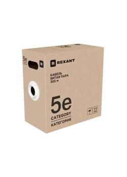 Кабель информационный Rexant 01-0043-R кат.5E U/UTP 4 пары 24AWG PVC внутренний 305м серый