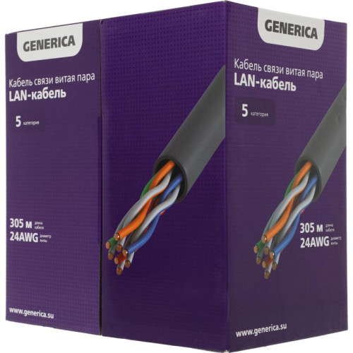 Кабель информационный ITK Generica BC1-C502-111-305-G кат.5 UTP 2 пары 24AWG PVC внутренний 305м серый