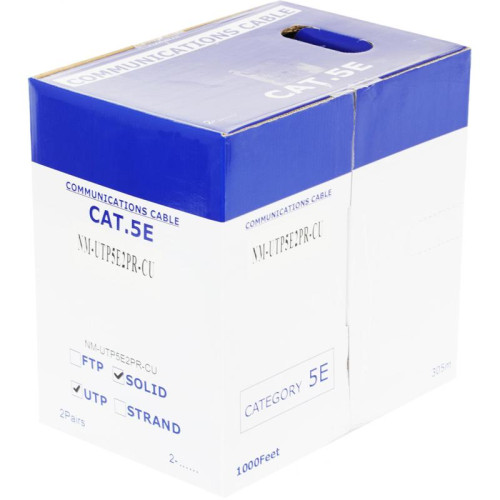 Кабель информационный Lanmaster NM-UTP5E2PR-CU кат.5E UTP 2 пары PVC внутренний 305м серый