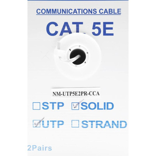 Кабель информационный Lanmaster NM-UTP5E2PR-CCA кат.5E UTP 2 пары 24AWG PVC внутренний 305м серый