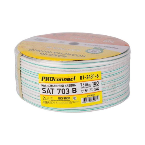 Кабель коаксиальный PROconnect 01-2431-6 SAT 703 FTP 75Om PVC внутренний 100м белый