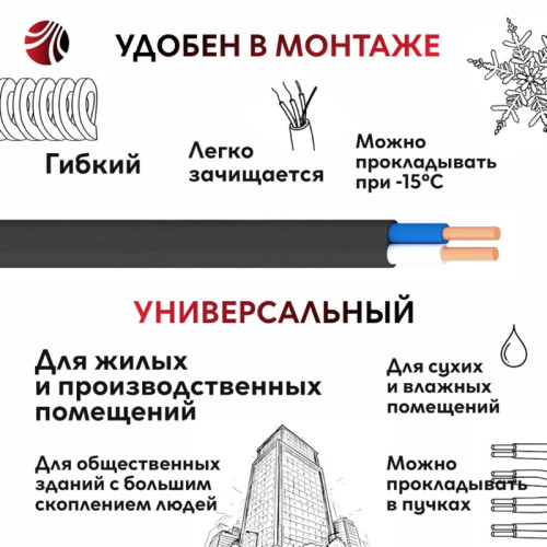 Кабель силовой ППГ/ Кабель силовой ППГ-П нг (А) -НF 2х1.5 - 0.66  ТРТС барабан