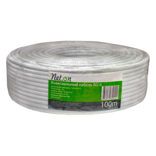 Кабель коаксиальный NetOn CCS 109L RG-6 75Om PVC внутренний 100м белый