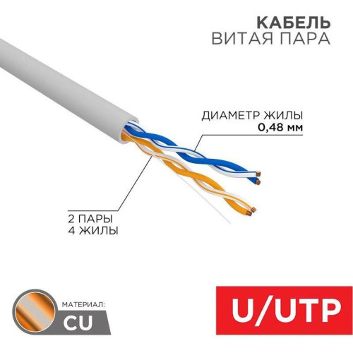 Кабель информационный PROconnect 01-0027 кат.5E FTP 2 пары 24AWG PVC внутренний 305м серый