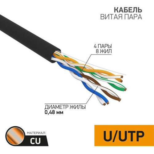 Кабель информационный PROconnect 01-0054 кат.5E UTP 4 пары 24AWG PE внешний 305м черный