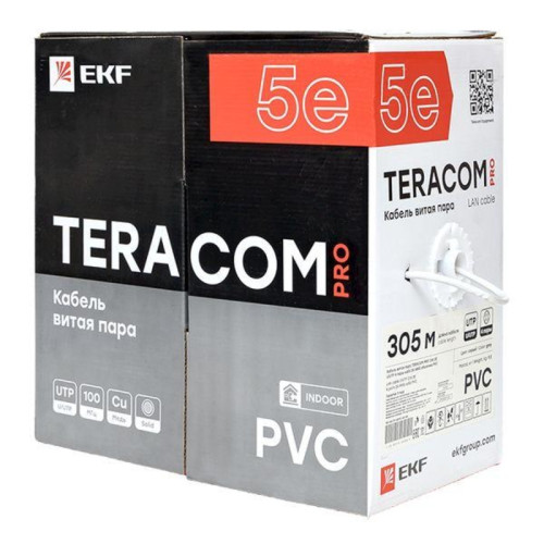 Витая пара/ Витая пара TERACOM PRO 5E U/UTP 4 пары solid 24AWG PVC серый 305м