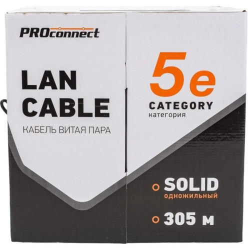 Кабель информационный PROconnect 01-0045-3 кат.5E UTP 4 пары 24AWG PE внешний 305м черный