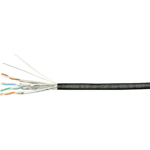 Кабель информационный Cabeus STP-4P-Cat.6a-SOLID-OUT-LSZH-UV STP-4P-CAT.6A-SOLID-OUT-LSZH-U кат.6A U/FTP 4 пары LSZH универсальный 305м черный