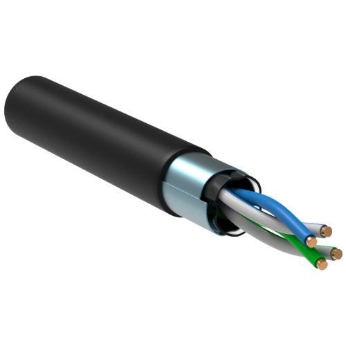 ITK Кабель связи витая пара F/UTP, кат.5E 2х2х24AWG solid, LDPE, 500м, черный