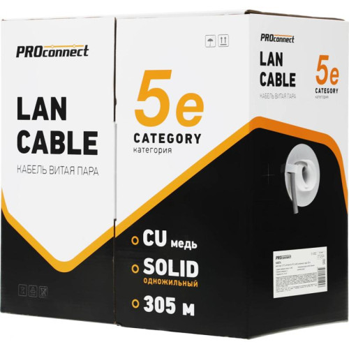 Кабель информационный PROconnect 01-0052 кат.5E UTP 4 пары 24AWG PVC внутренний 305м серый