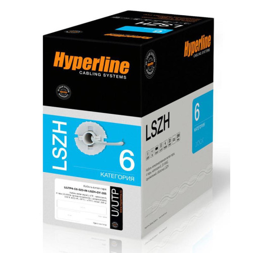 Кабель информационный Hyperline UUTP4-C6-S23-IN-LSZH-GY-305 кат.6 UTP 4 пары 23AWG LSZH внутренний 305м серый