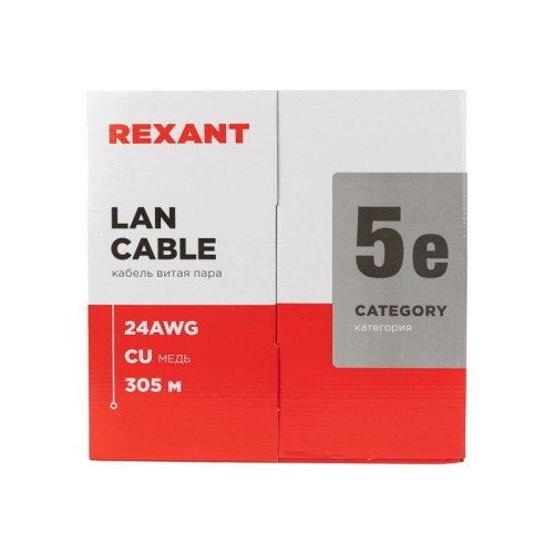 Кабель информационный Rexant 01-0059 кат.5E UTP 4 пары 24AWG нг(А)-HF внутренний 305м серый