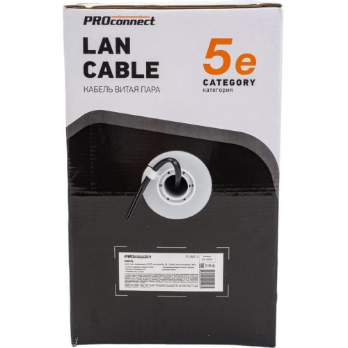 Кабель информационный PROconnect 01-0045-3 кат.5E UTP 4 пары 24AWG PE внешний 305м черный
