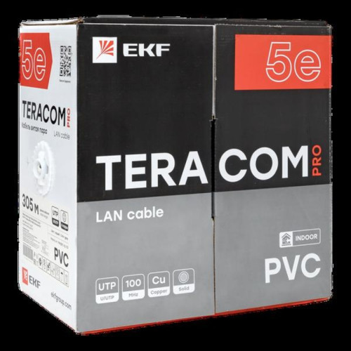 Витая пара/ Витая пара TERACOM PRO 5E U/UTP 4 пары solid 24AWG PVC серый 305м
