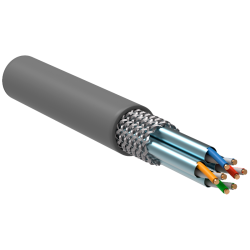Кабель связи витая пара S/FTP, кат.6A 4х2х23AWG solid, ПВХ, 305м, серый