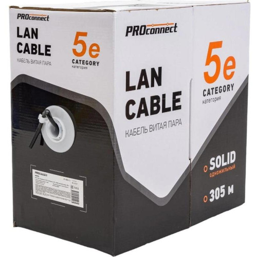 Кабель информационный PROconnect 01-0045-3 кат.5E UTP 4 пары 24AWG PE внешний 305м черный