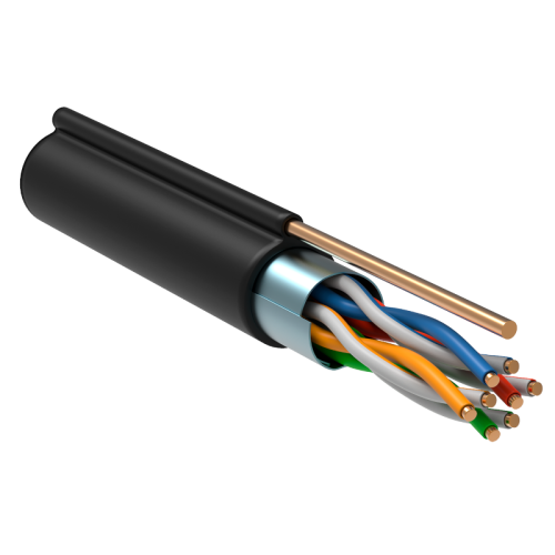 Кабель связи витая пара F/UTP, кат.5E 4х2х24AWG, LDPE, с металл. тросом 1,2мм, 305м, черный