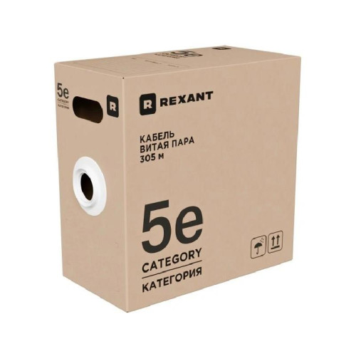 Кабель информационный Rexant 01-0041-R кат.5E U/UTP 4 пары 24AWG PVC внутренний 305м серый