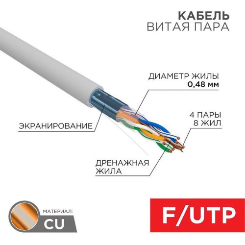 Кабель информационный PROconnect 01-0152 кат.5E UTP 4 пары 24AWG PVC внутренний 305м серый
