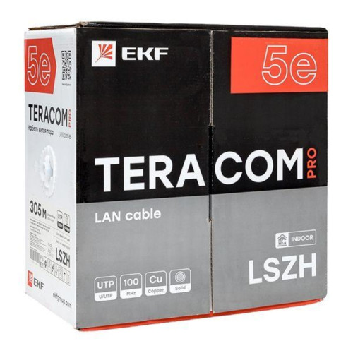 Витая пара/ Витая пара TERACOM PRO 5E U/UTP 4 пары solid 24AWG LSZH нг(А)-HF серый 305м