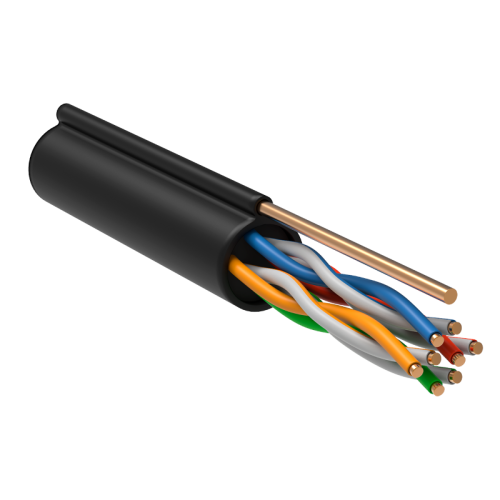 Кабель связи витая пара U/UTP, кат.5E 4х2х24AWG, LDPE, с металл. тросом 1,2мм, 305м, черный