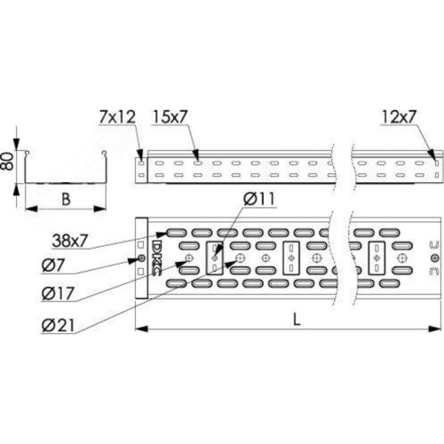 Лоток перфорированный/ Лоток перфорированный 300х80х3000