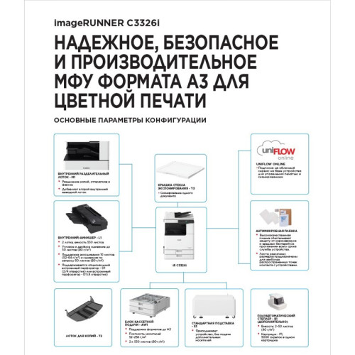 МФУ лазерное Canon imageRUNNER C3326i, цветной, A3, А4 ч/б макс. 26 стр./мин, дуплекс, USB/Ethernet/Wi-Fi (5965C005)