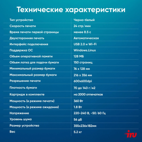 МФУ лазерное IRU Strato HM2401DNW A4, Wi-Fi