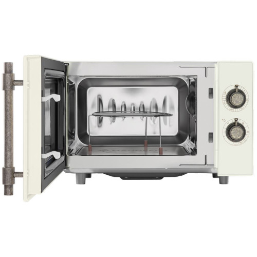 Микроволновая печь MAUNFELD/ Отдельностоящая микроволновая печь, электрическая 45см, 20 л, механическое управление, 8 режимов, кварцевый гриль, галогеновое освещение, без поворотного стола, слоновая кость/фурнитура бронза