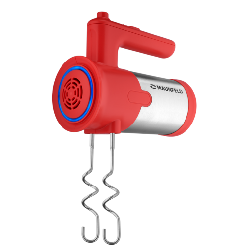 Миксер MAUNFELD/ Ручной миксер, 300 Вт, 5 скоростей, венчик, крюк для теста, красный