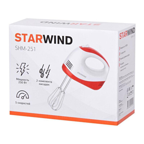 Миксер ручной Starwind SHM-251 250Вт белый/коралловый