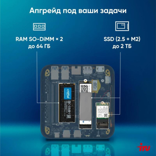Неттоп IRU Tactio 525 Ryzen 5 6600H (3.3) 16Gb SSD512Gb 660M Windows 11 Pro GbitEth WiFi BT черный (2057781)